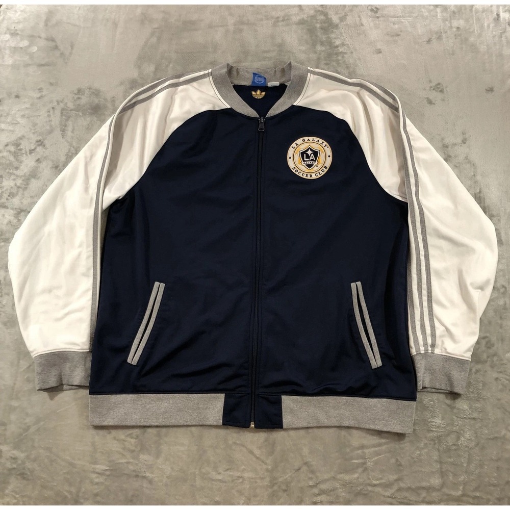 LA Galaxy Jacket Mens 2XL Blue MLS Soccer Adidas Full Zip Track Top Warm Up